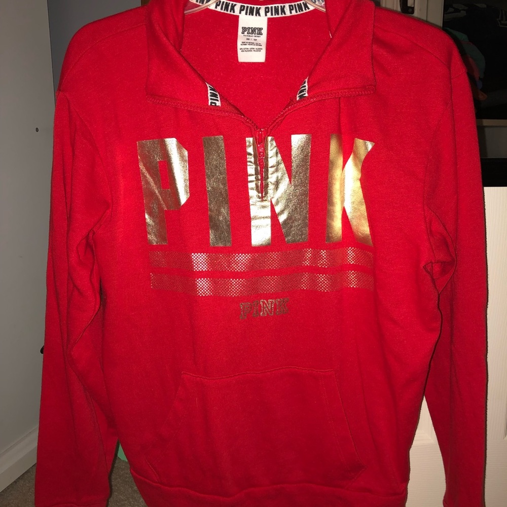 Red PINK Victoria’s Secret Quarter-Zip Sweatshirt